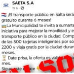 SAETA desmiente cuenta falsa que busca estafar a los salteños
