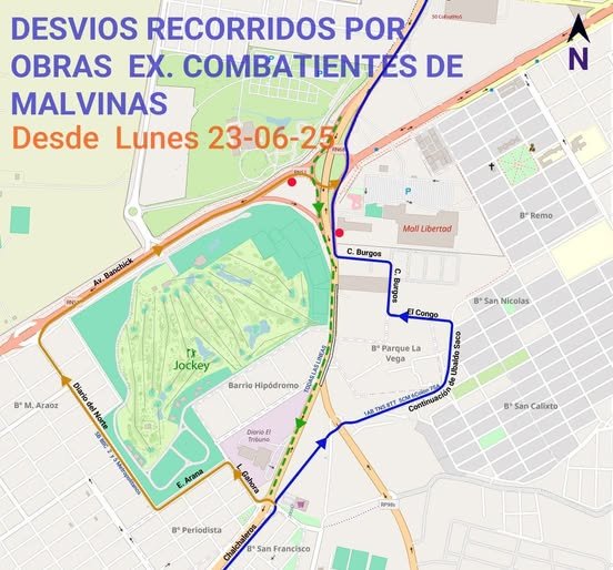 DESDE EL LUNES 23 DE JUNIO, HABRÁ DESVÍOS DE COLECTIVOS EN AV. EX COMBATIENTES DE MALVINAS