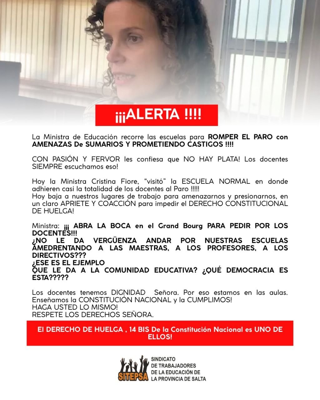  SITEPSA MANTIENE FIRME EL PARO DOCENTE Y EL GOBIERNO RATIFICA LOS DESCUENTOS