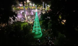 Fue encendido el tradicional arbolito navideño en la plaza 9 de Julio