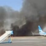 INCENDIO EN EL PERĂŤMETRO DEL AEROPUERTO DE SALTA POR VIENTO ZONDA
