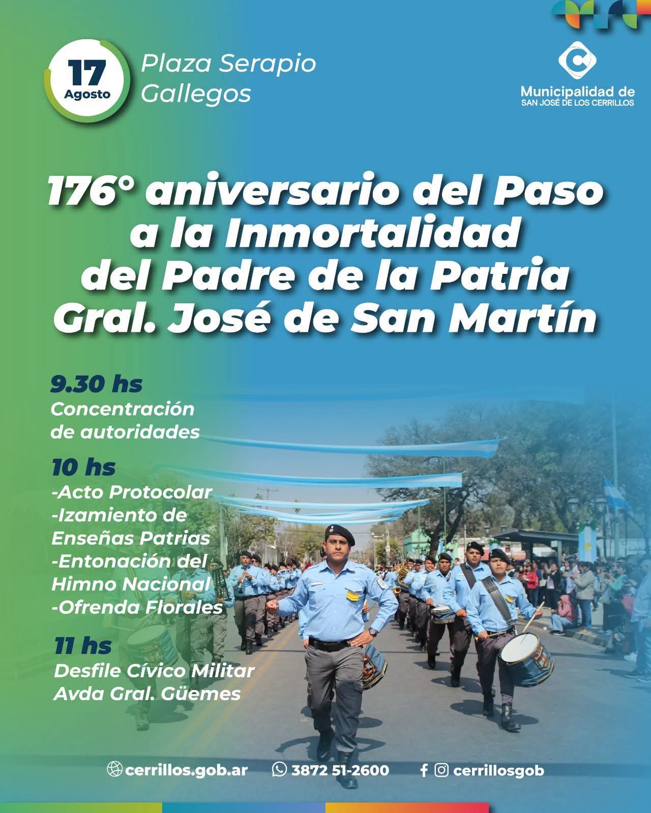 Este lunes 17 de agosto rendimos homenaje al Gral. José de San Martín, héroe y libertador de nuestra Nación.