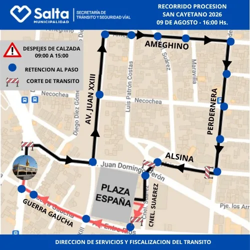 Dispositivo especial de tránsito por la procesión de San Cayetano